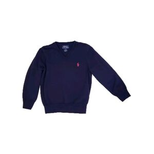 Polo Ralph Lauren V Neck Navy Blue Sweater Elbow Patches Toddler Boys Size 5